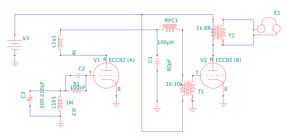 Schematic of ECC82 regenerative receiver